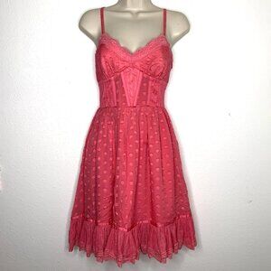 Lolita BEBE Ruffled Silk CORSET BUSTIER DRESS M Polka Dots Lace Harajuku Cowgirl